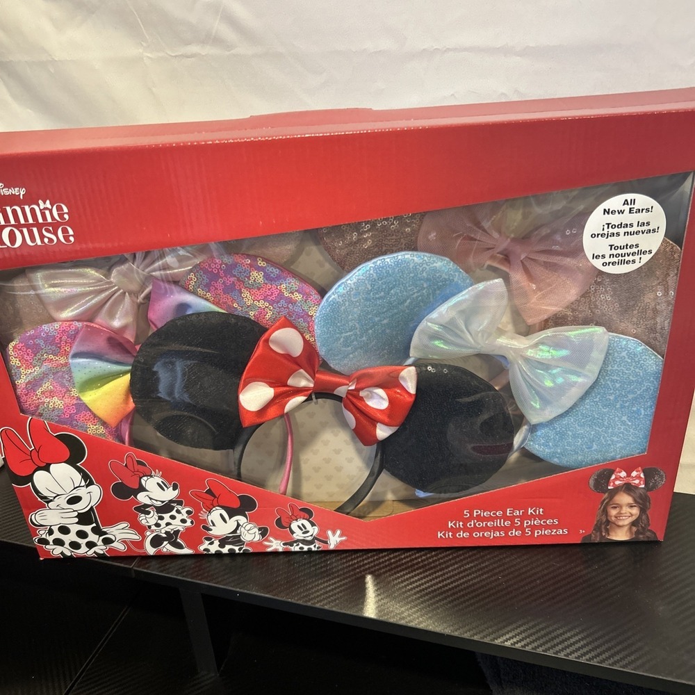 Disney Minnie Mouse 5 Piece Ear Kit Sequin Headbands‎ Rainbow Rose Gold Pink New